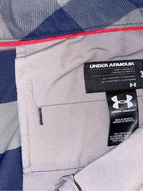 Under Armour Gray Athletic Shirt with Navy Plaid and Red Trim